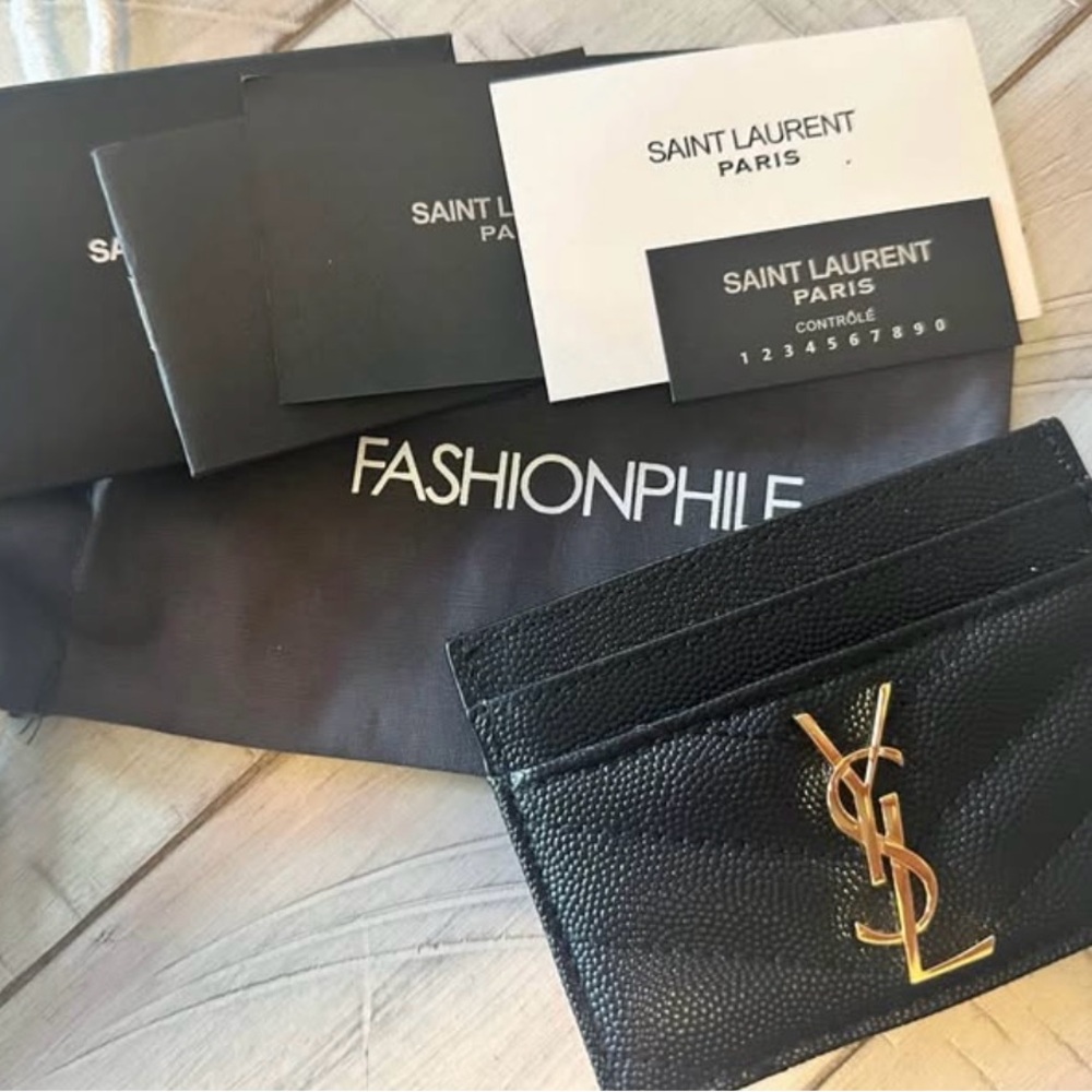 Saint Laurent YSL Monogram Card Case in Grained Leather